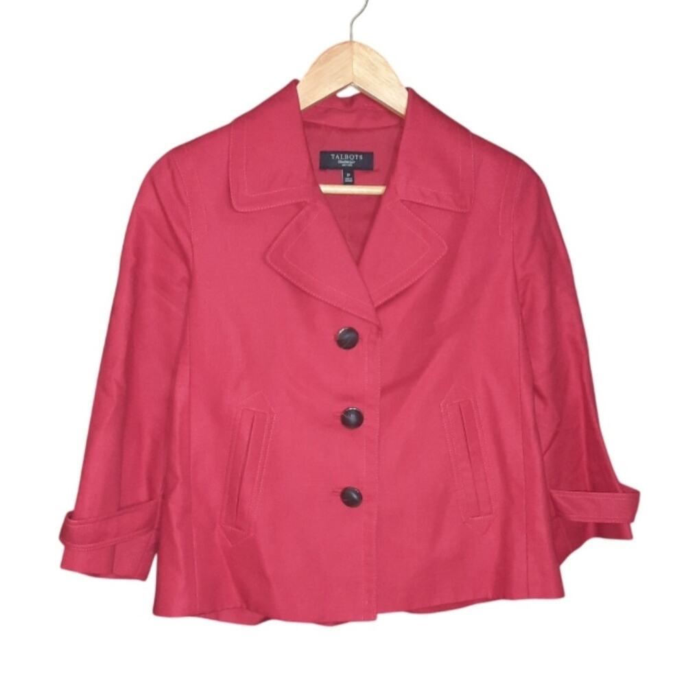 Talbots Womens Red Linen Blend Swing Jacket Button Closure Lined Size 2P